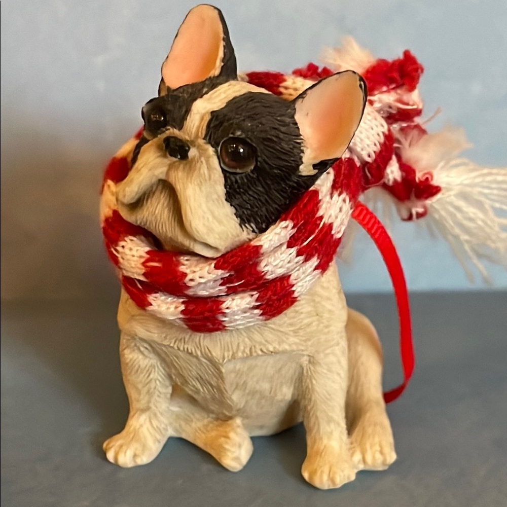 French Bulldog Figurine with Red Scarf